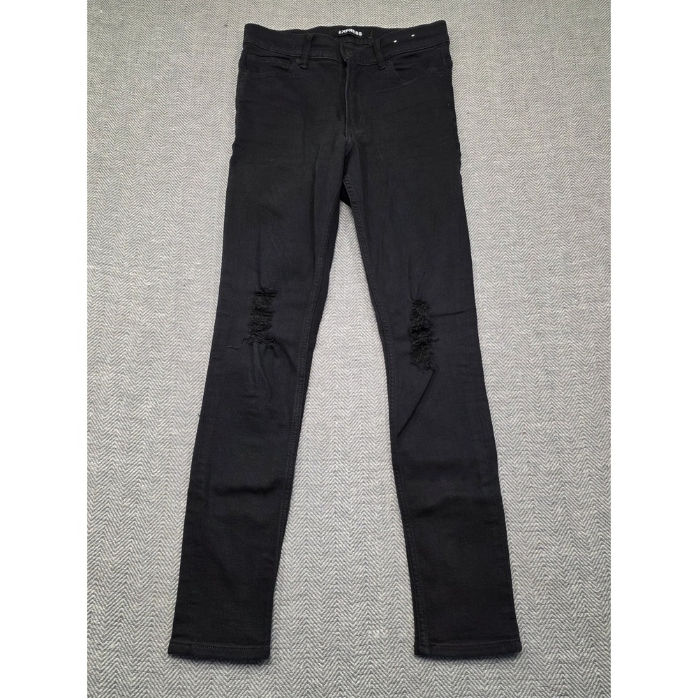 Express High Rise Legging Jeans Black Distressed Ripped Knee Stretch Size 4R